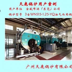 金威啤酒（东莞）公司3台WNS15-1.25-YQ油气两用锅炉